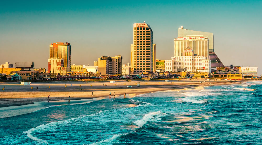 The skyline and Atlantic Ocean in Atlantic City, New Jersey.